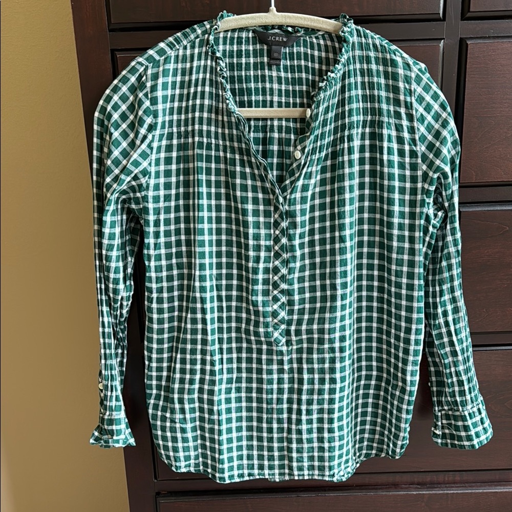 J. Crew XXS Green Checkered Women's Top